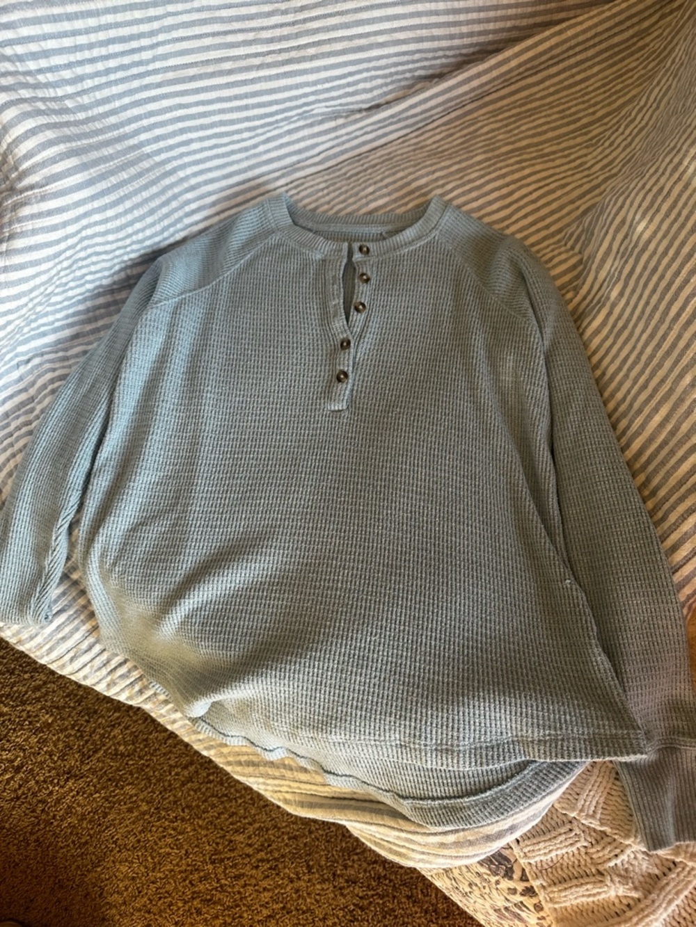 Light Blue Henley Thermal Long-Sleeve Shirt